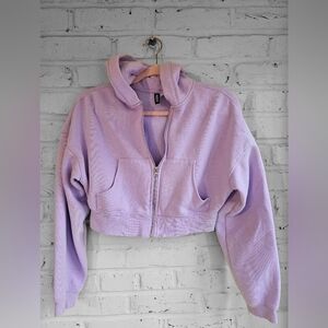 H&M Lilac Lavender Cropped Zip-Up Hoodie